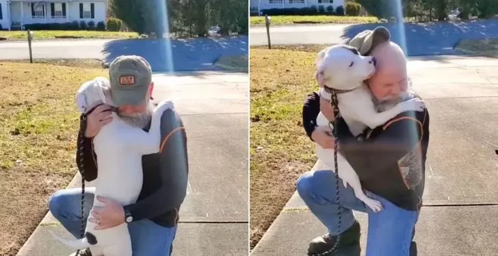 A Saved Dog Meets Her New Human Guardian And Can’t Stop Hugging Him