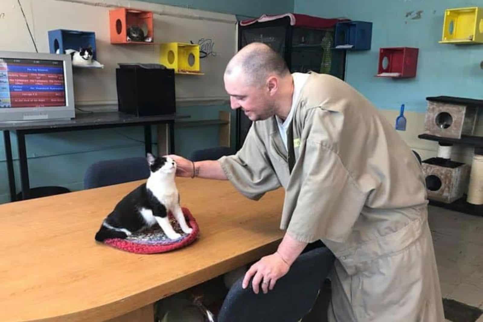 Guy petting a cat