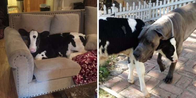 Calf Raised by Trio of Dogs Believes He’s Dog as Well