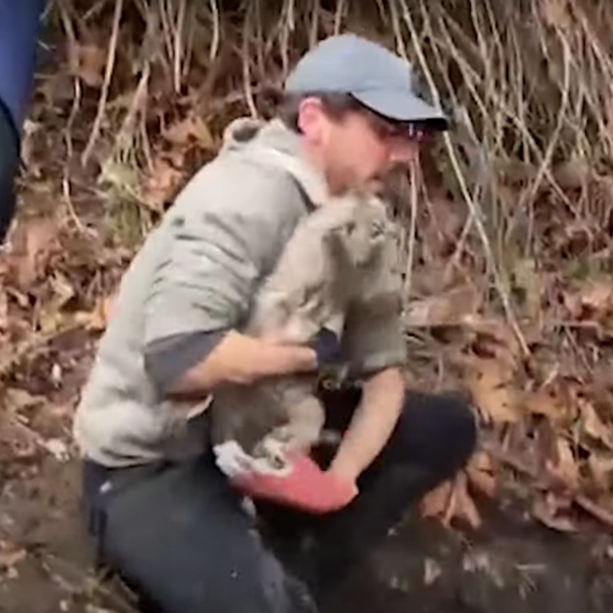 man holding the cat