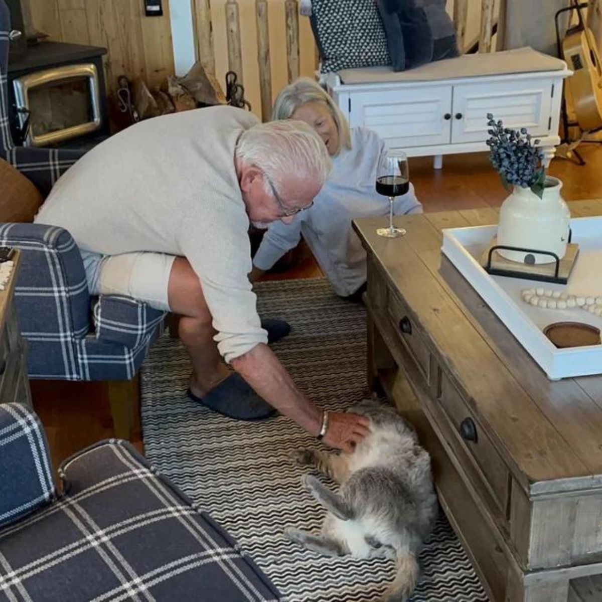 man petting a cat