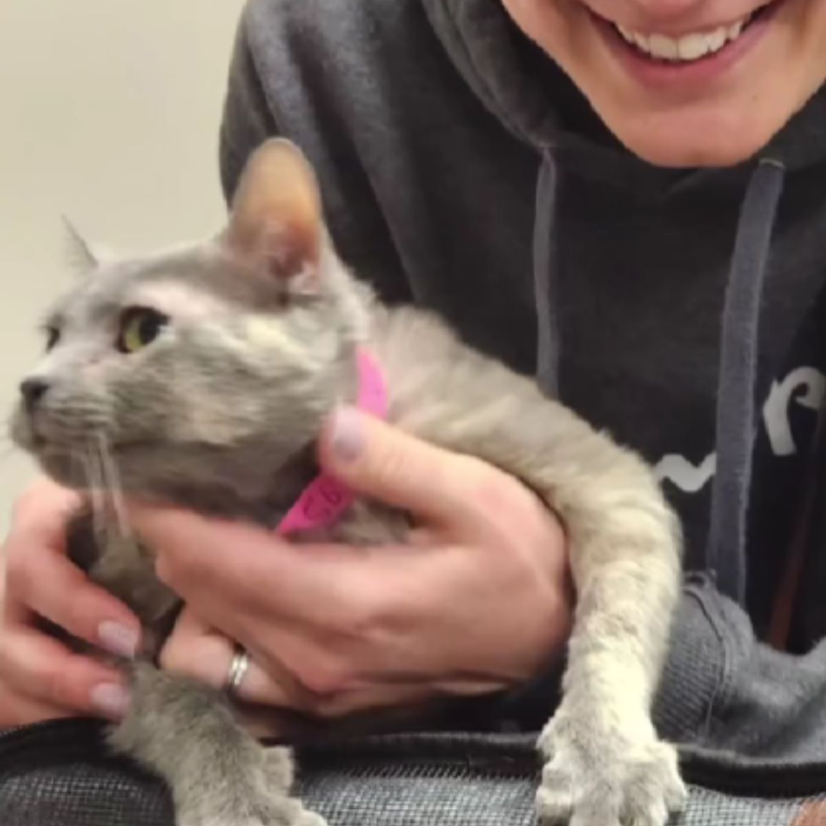 smiling woman holding cat