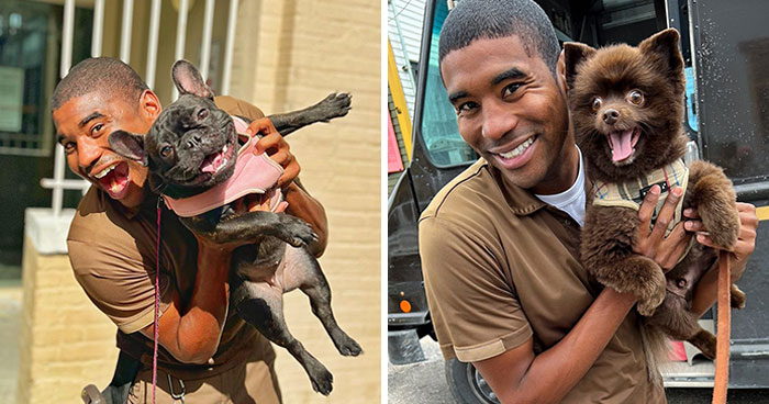 UPS Employee Snaps Selfies With All The Local Dogs While Delivering Packages