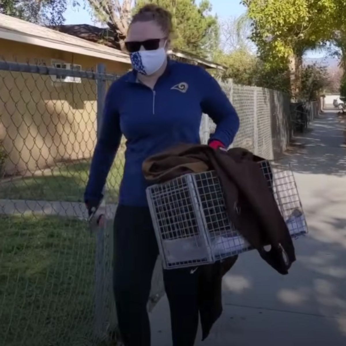 woman holding cat in the box