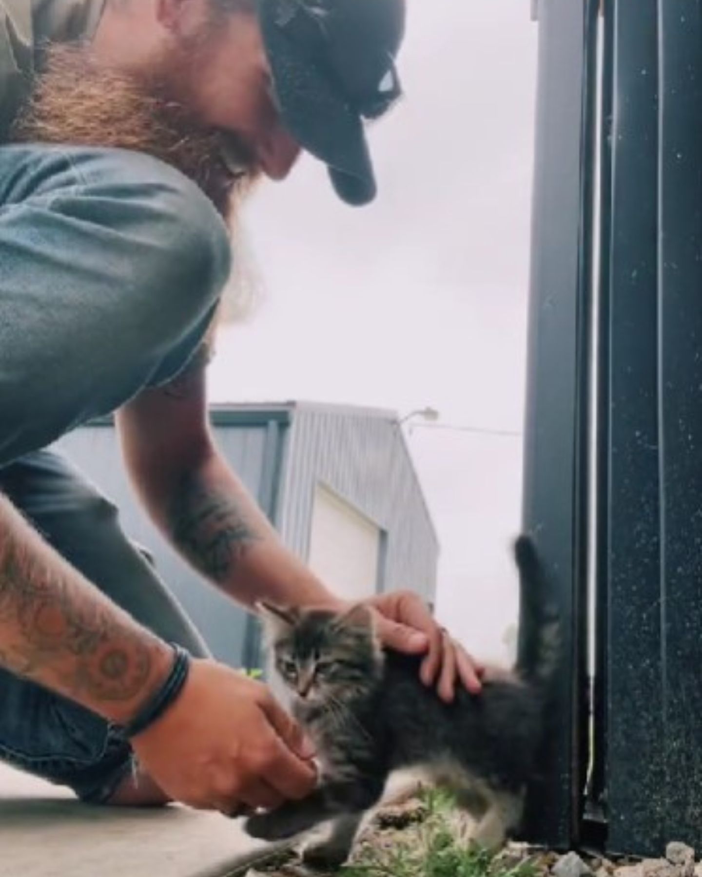 guy and very sweet kitten