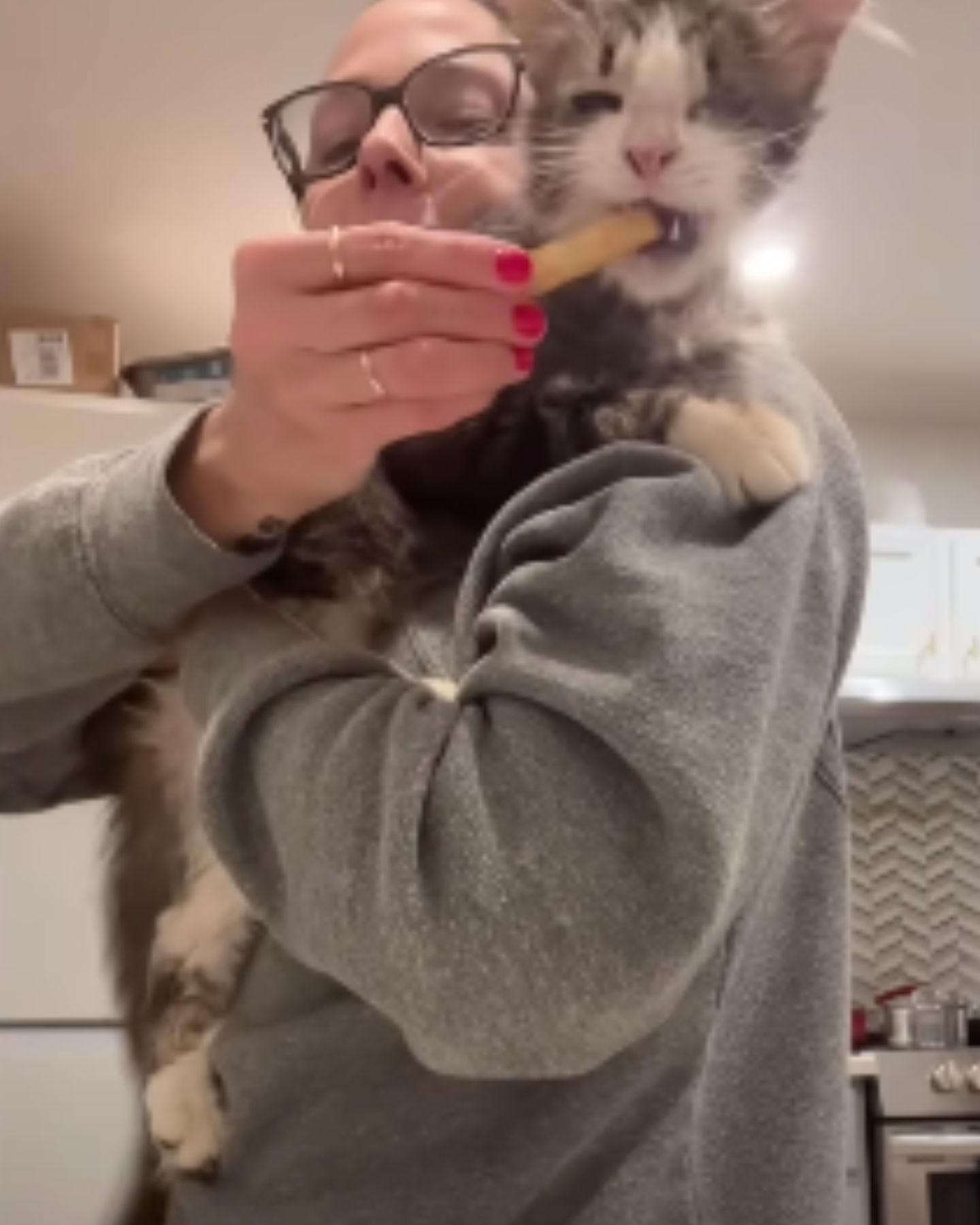 woman holding the cat