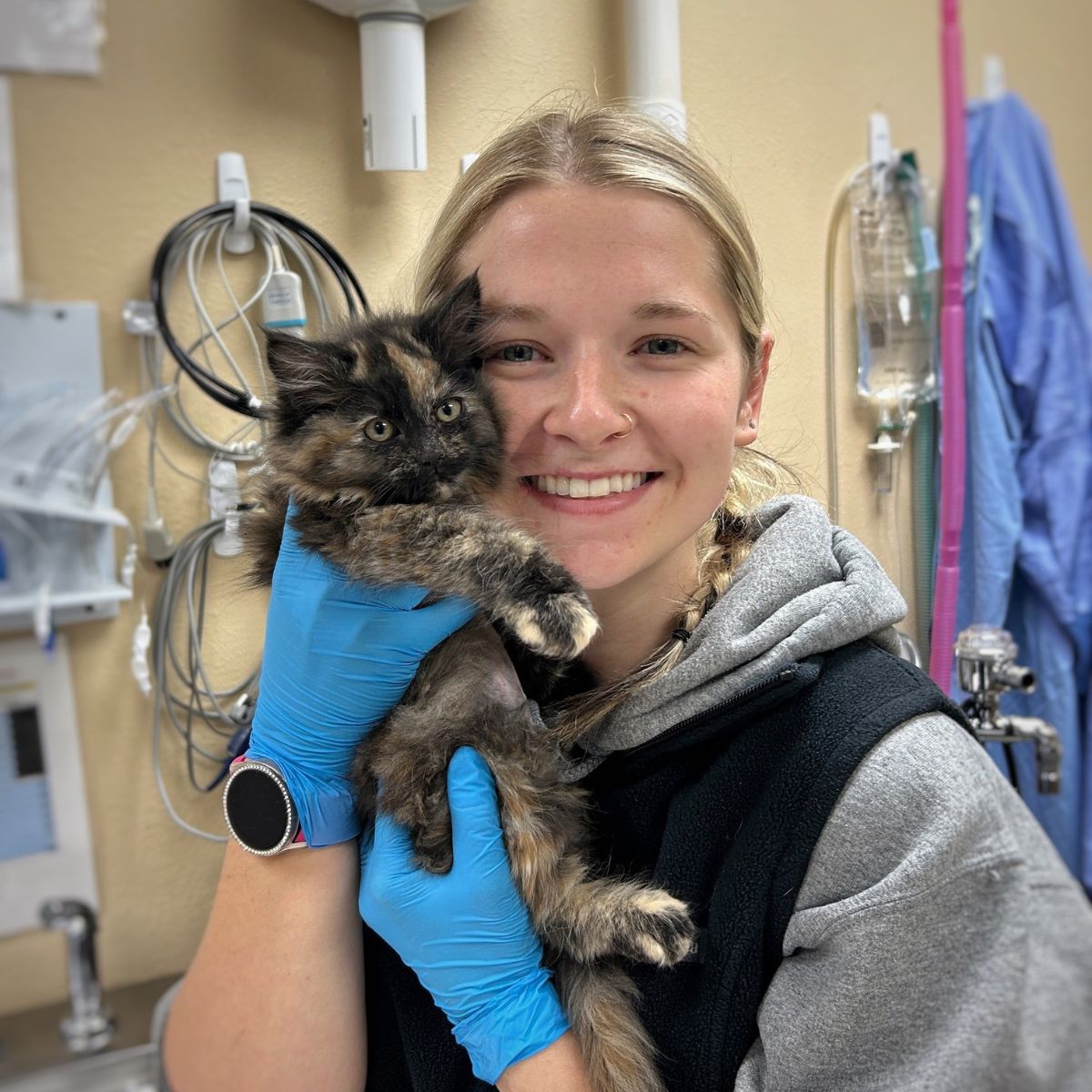 woman holding the kitten