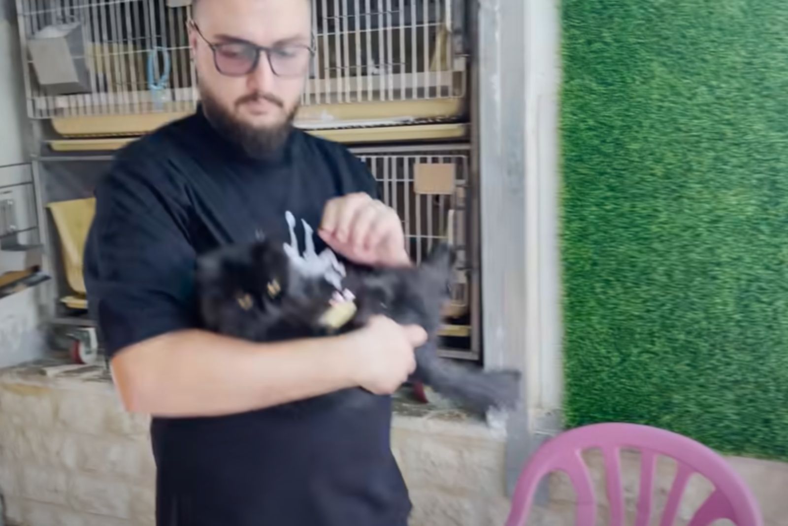 man holding cat in arms