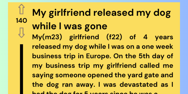 Man’s Business Trip Ends in Heartbreak as Girlfriend Intentionally Releases His Beloved Dog